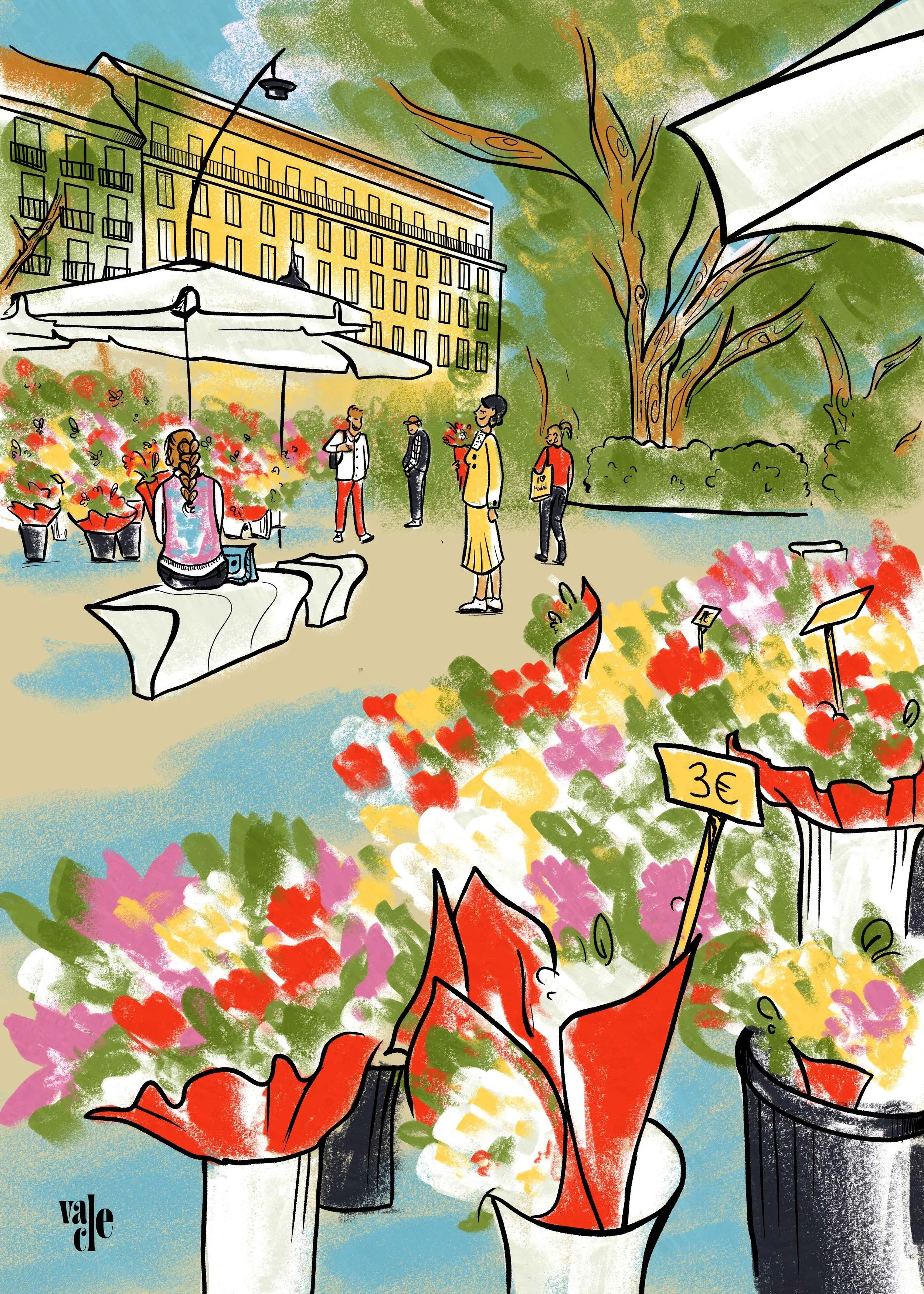 ilustracion mercado de las flores. Madrid
