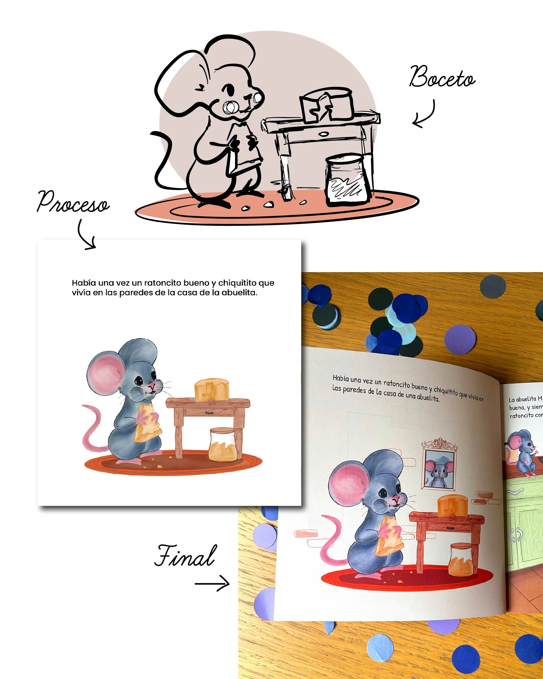 Proceso de ilustracion interior. El ratón biberon