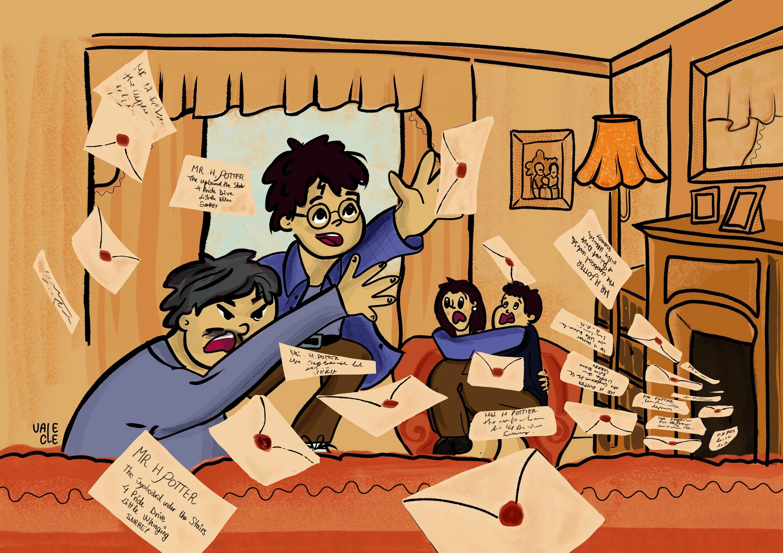 ilustracion a color de escena de harry potter