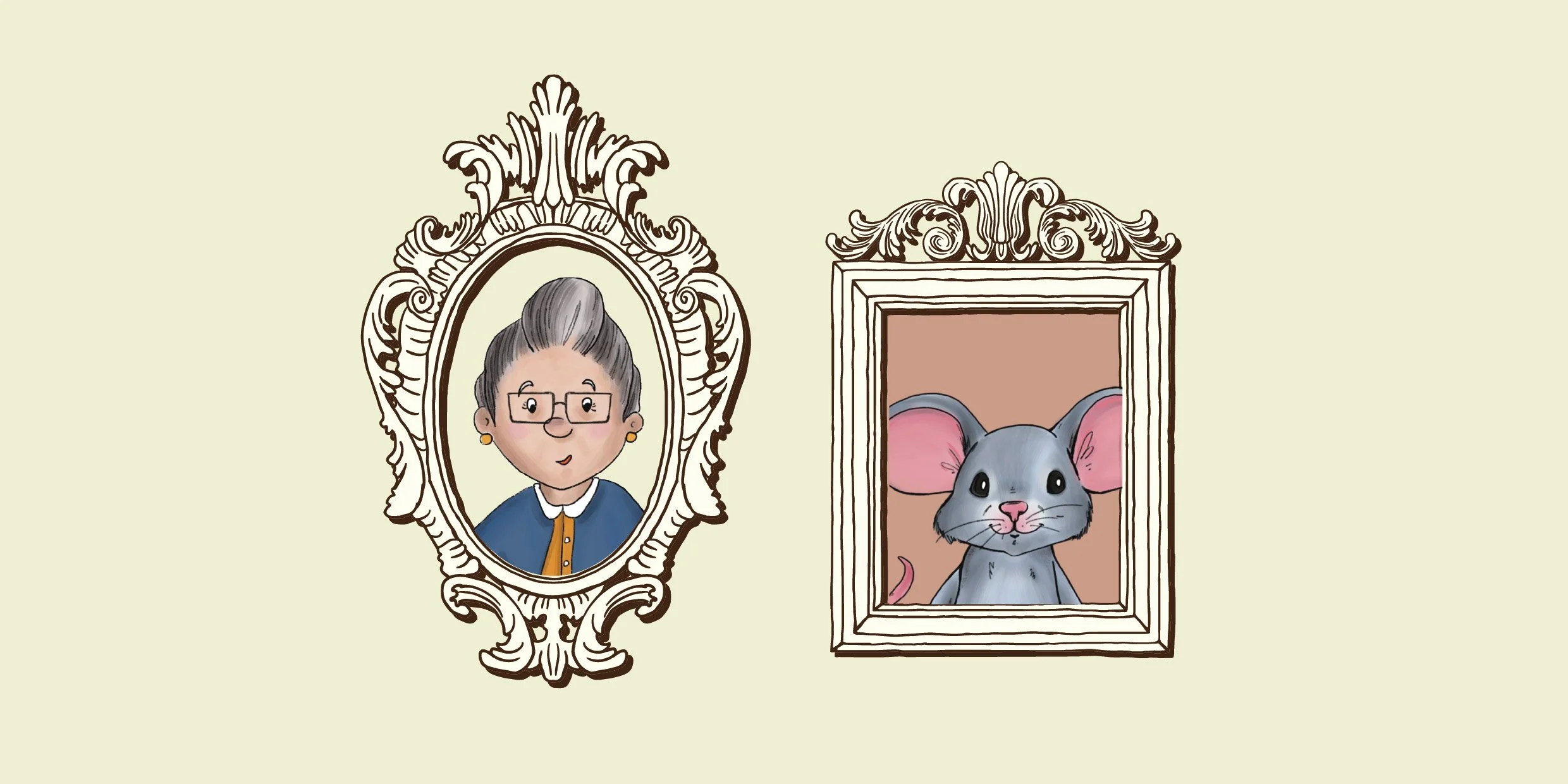 diseño de personajes: el raton biberon y la abuelita M