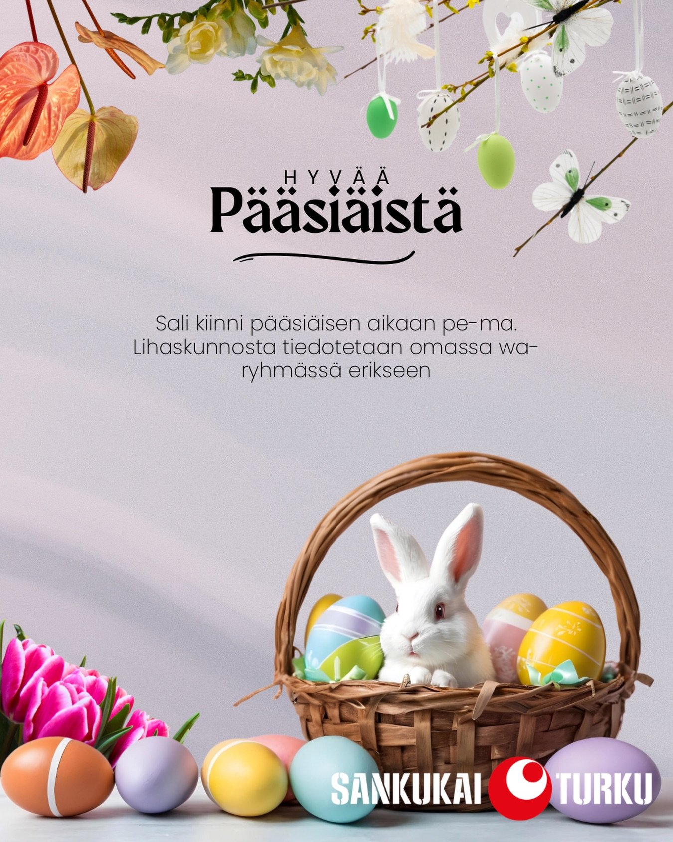 Huomio! Sali on kiinni p&auml;&auml;si&auml;isen aikaan pe-ma, 3.4.&ndash;6.4. 🐰🥋 Lihaskuntoilijat, seuratakaa whatsapp-ryhm&auml;&auml; mahdollisten treenien osalta 💪🏻