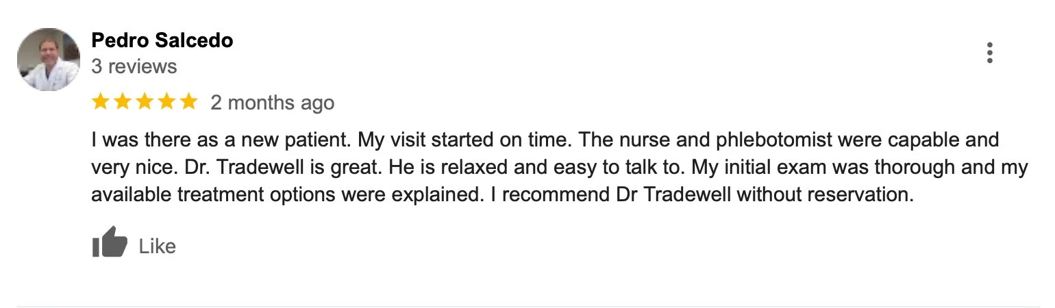 Best Urology Review, Port St. Lucie, Florida, I was there as a new patient. My visit started on time. The nurse and phlebotomist were capable and very nice. Dr. Tradewell is great.