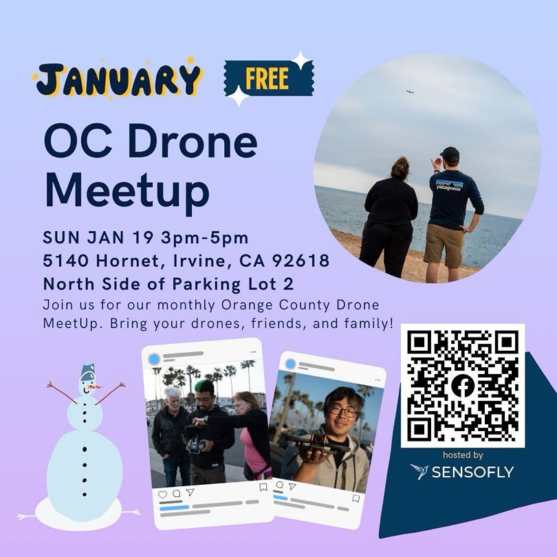 🚁 January Drone Meetup Alert! 🚁

📆 Date: Friday, January 19
🕒 Time: 3:00 PM - 5:00 PM
📍 Location: Irvine Great Park (5140 Hornet, Irvine, CA 92618)
North side of Parking Lot 2

Join us for an afternoon of flying, networking, and sharing tips wit