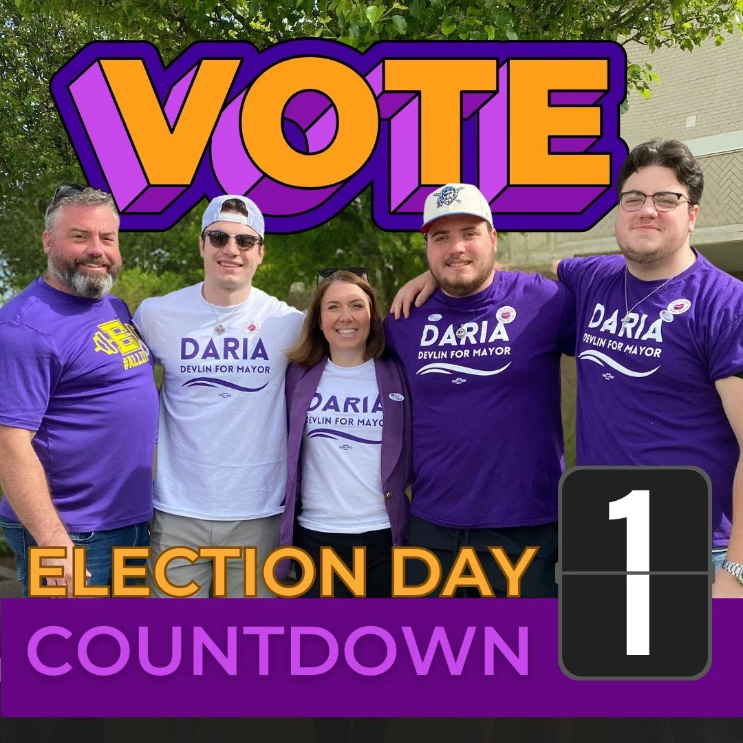 🗳️ 1 day to go, Erie - tomorrow&rsquo;s the big day!

When Daria launched her campaign for City of Erie Mayor, she made it clear that she was working for an Erie where her children and every child can see a bright future here. A city where young peo