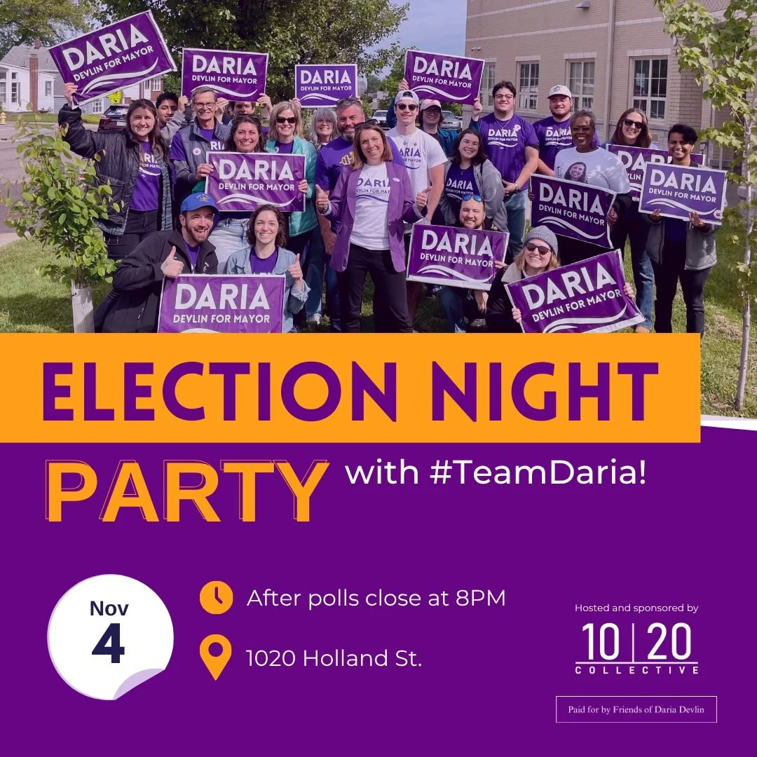🎉 Tonight's the Night! 🎉

Polls close at 8PM, and if you are in line at 8:00pm, you can vote! Join us at 1020 Collective to watch the results roll in and celebrate our campaign's journey.

📍 1020 Collective
🕗 8PM until the results are in
🎶 Featu