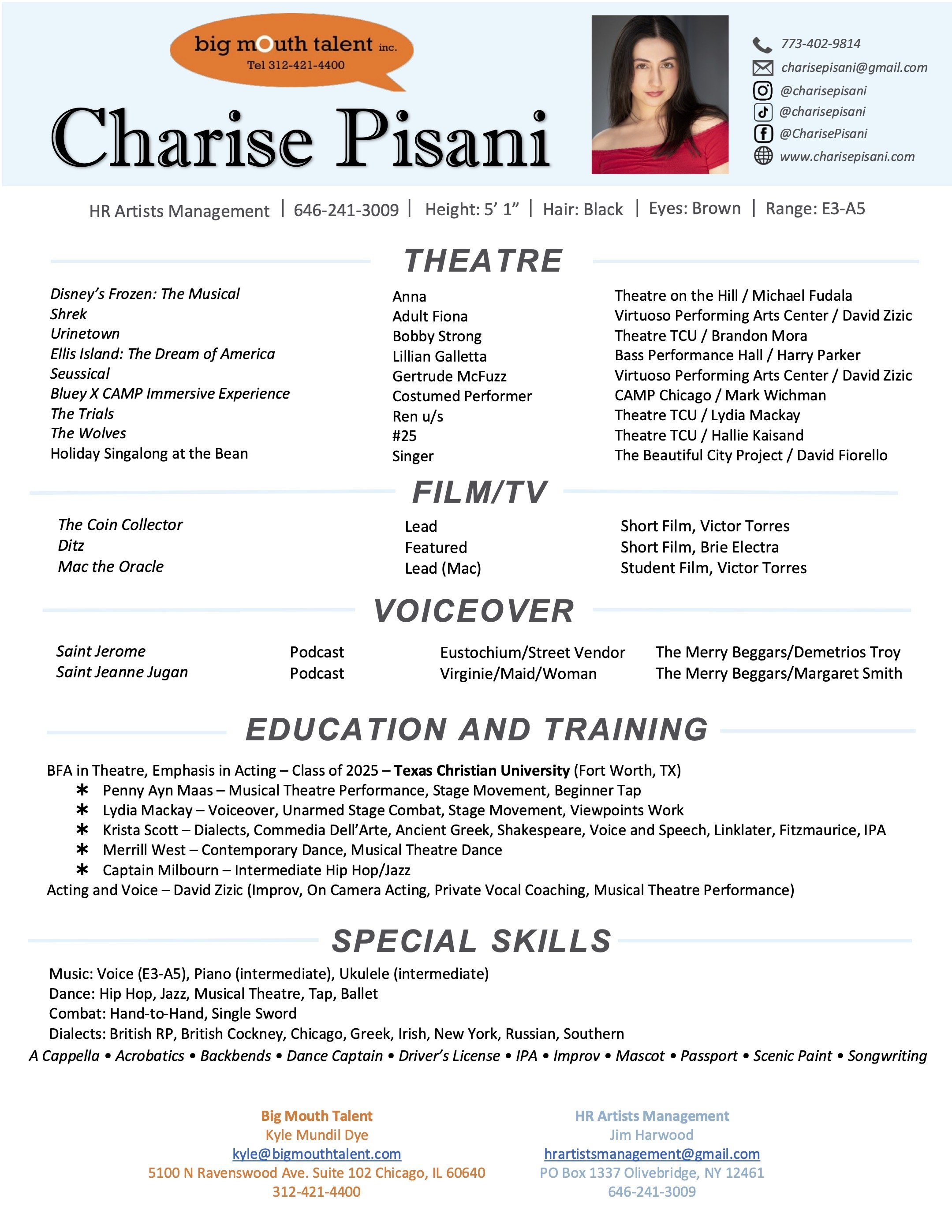 Charise Pisani Actress Singer Dancer Chicago Performer Theatre TCU
