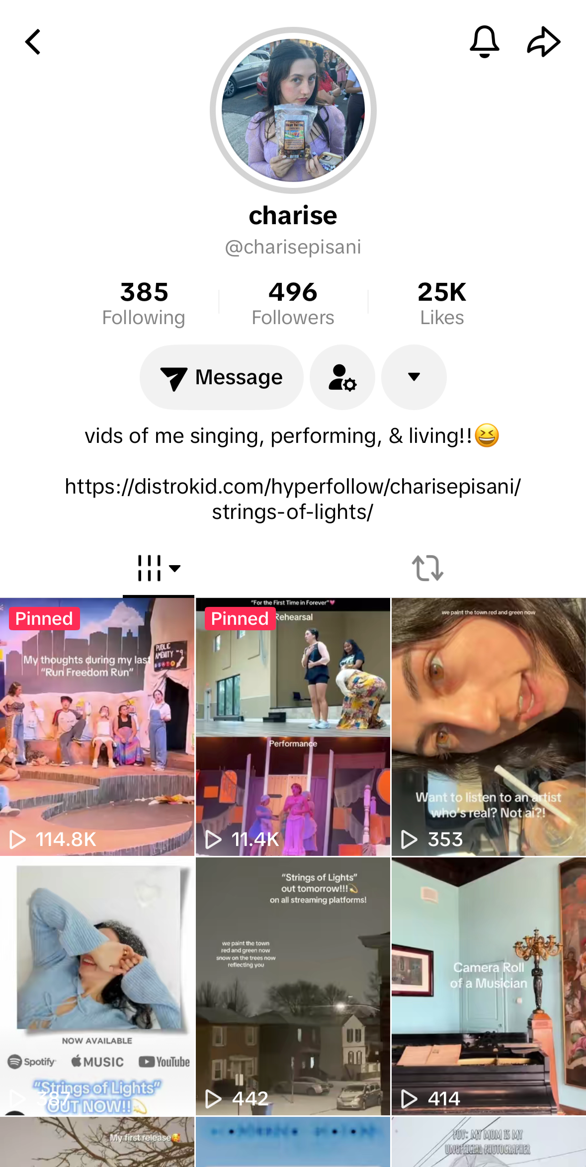 Charise Pisani Tik Tok singing songs original music Strings of Lights