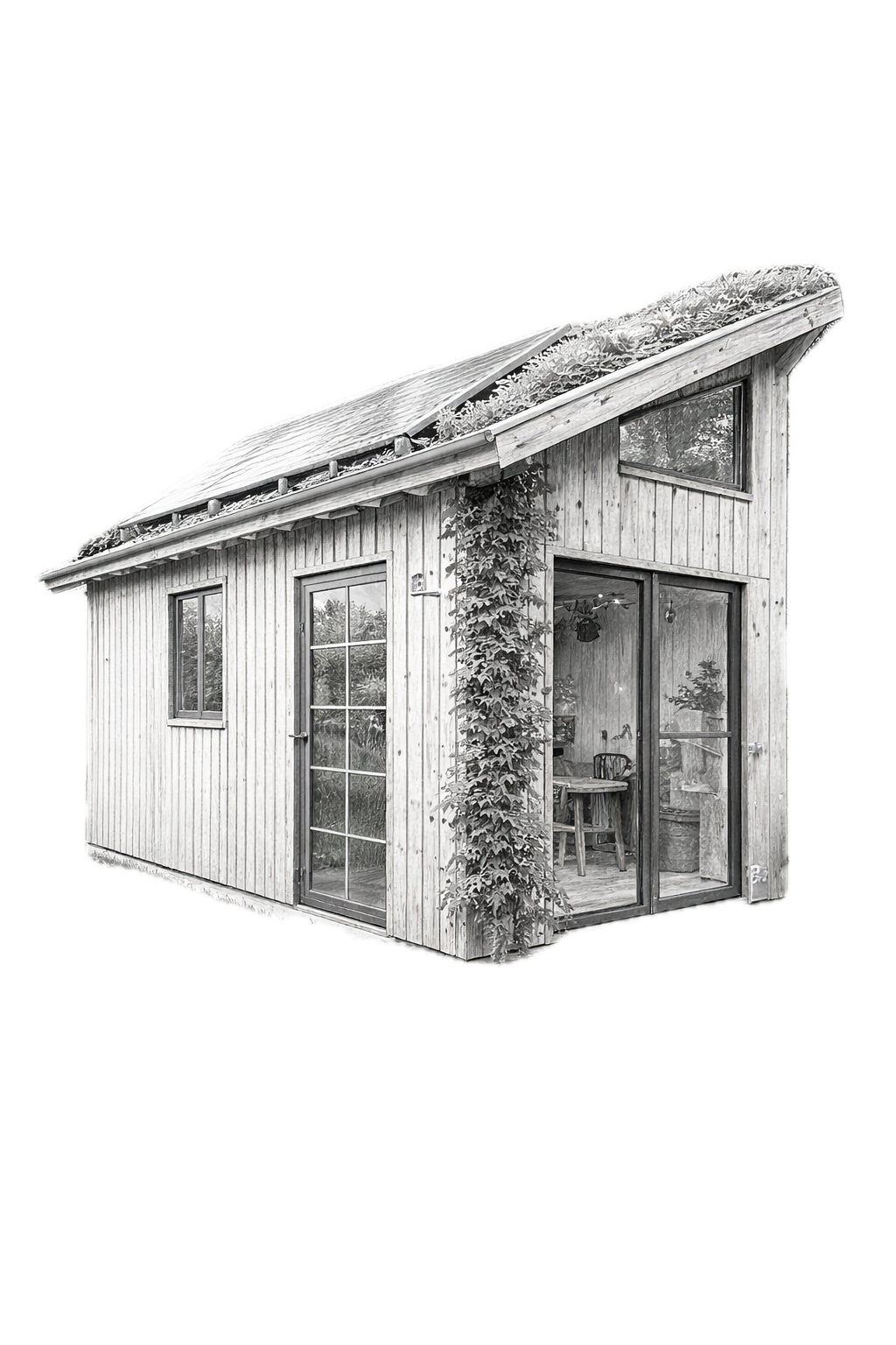 Dessin de petite maison ossature bois et bardage