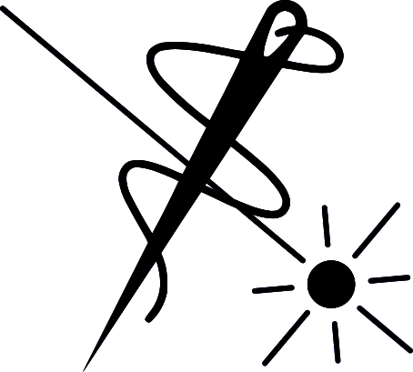 Diagramm eines Atommodells mit einem Atomkern in der Mitte und Elektronenbahnen, um ihn herum, mit einer Darstellung eines Zeigers. In der rechten oberen Ecke eine stilisierte Sonne.