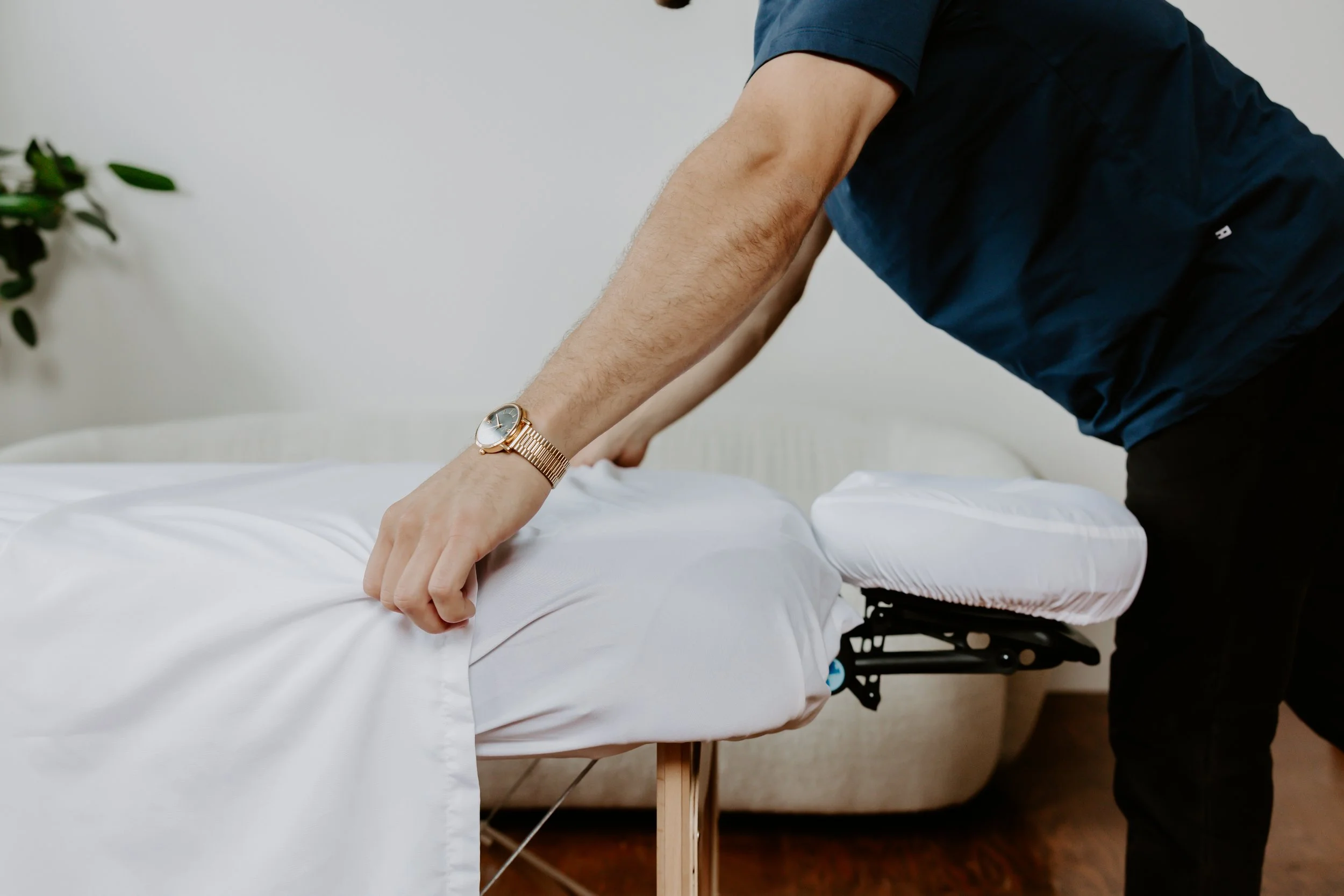 In-home massage setup in Blue Mountain with professional table and linens