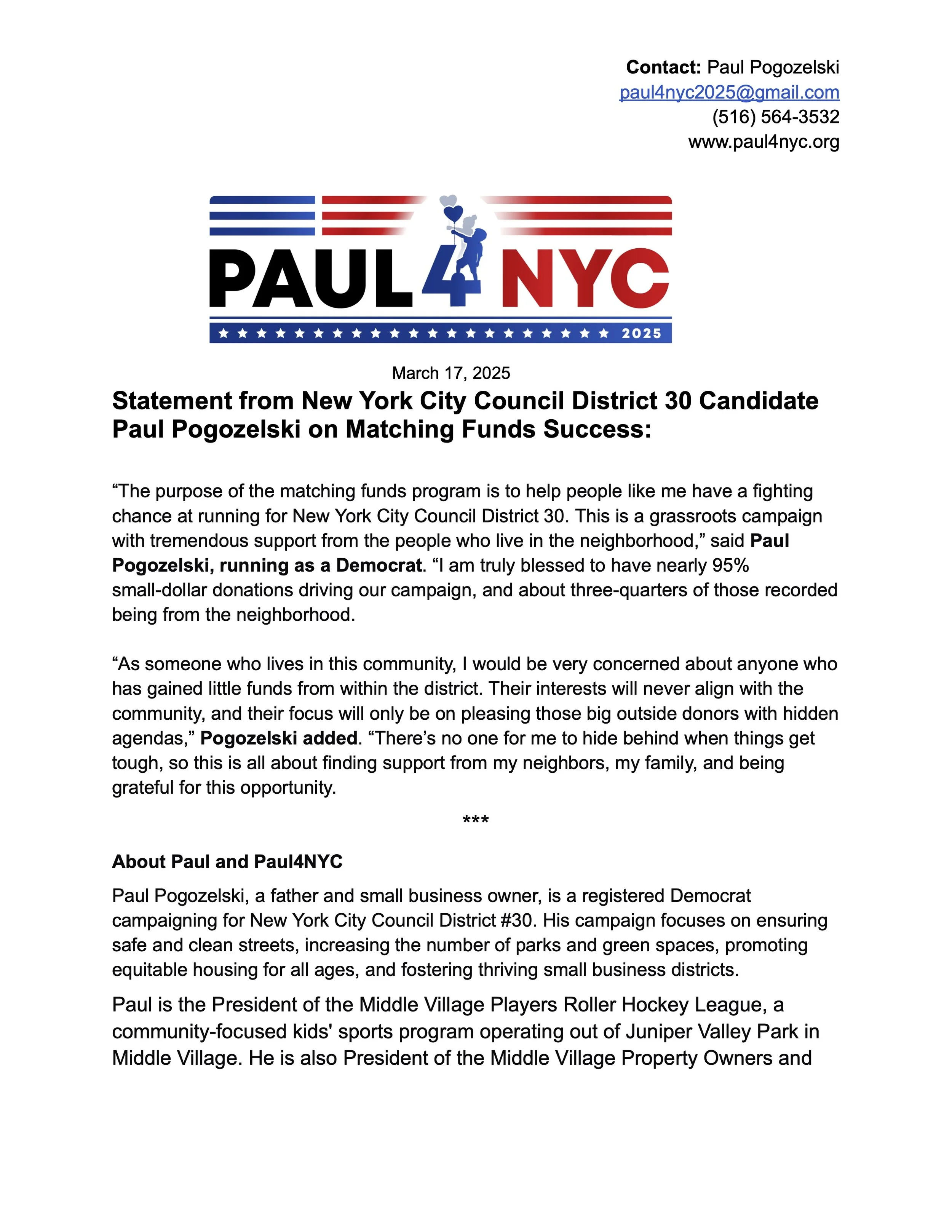 Copy of Paul4NYC Press Release Matching Funds Success.jpg