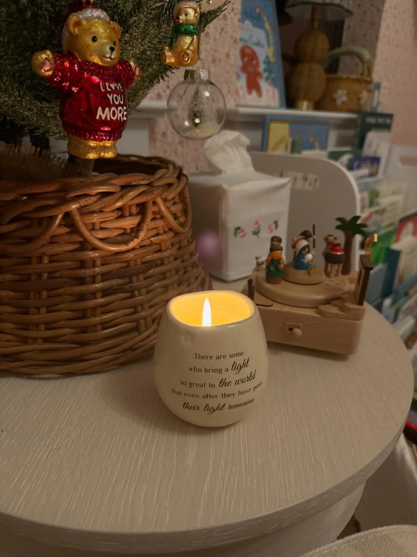 We lit our candle this evening in Andrew&rsquo;s nursery, now shared with his little sister. He made sure we know he is always here&mdash;his orb present above the flame in every photo I took to share. Thank you @thecompassionatefriends for rememberi