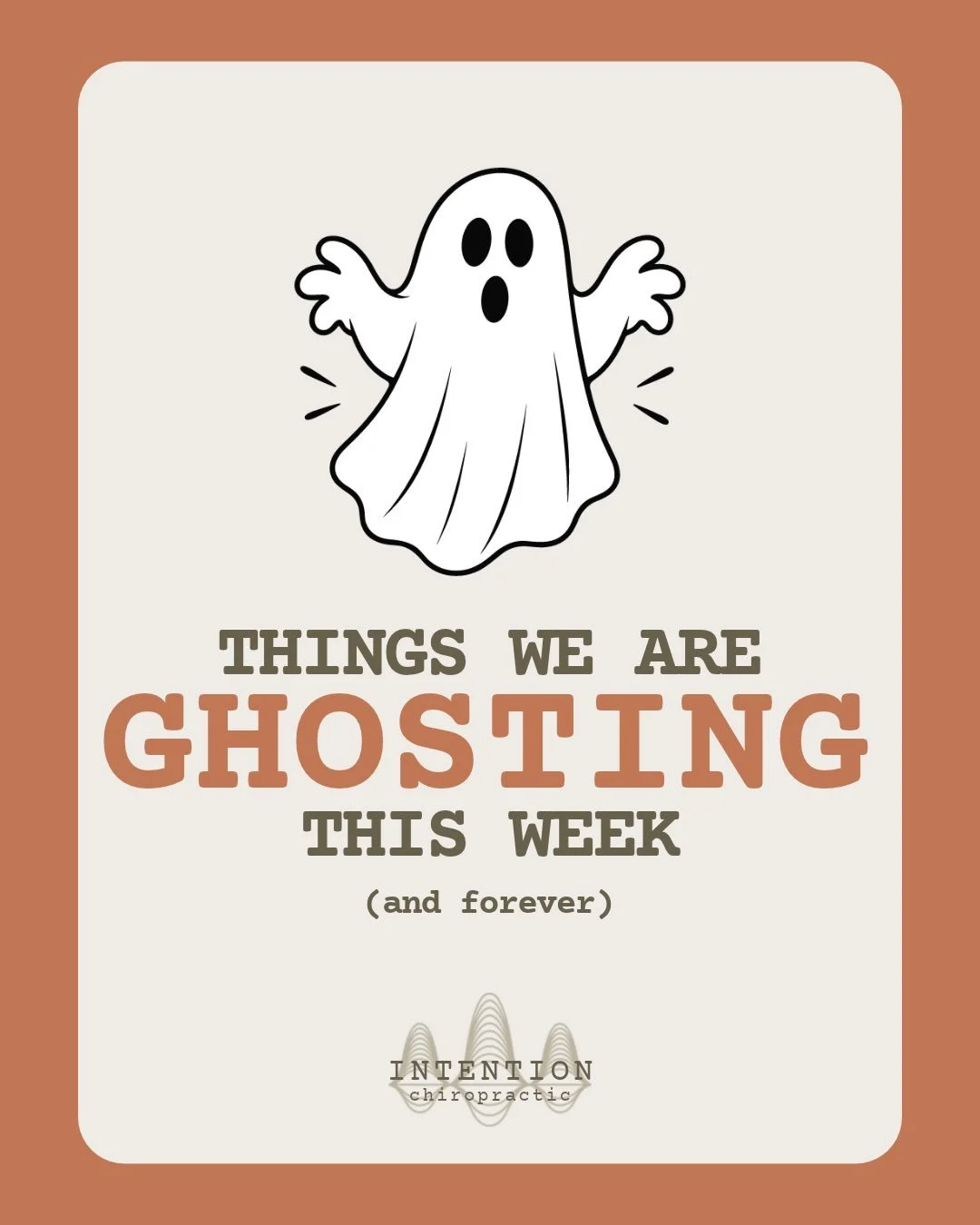 Things we are ghosting, not just for this week, but for good! 👻

Here is why:

1️⃣ One adjustment will do the trick: True healing isn&rsquo;t about a quick, magic adjustment. It is a journey built on consistency with adjustments and supportive every