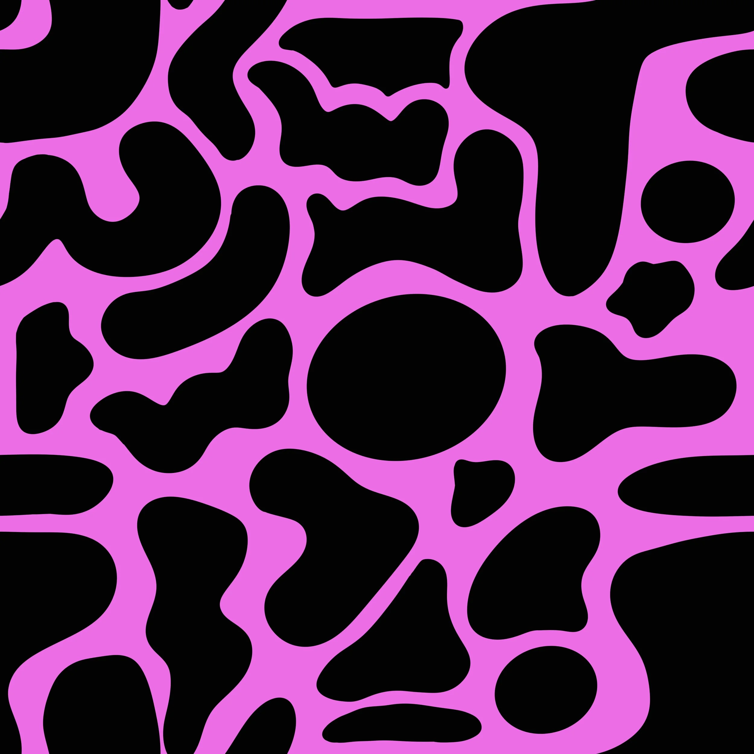 Abstract design with irregular black shapes on a pink background