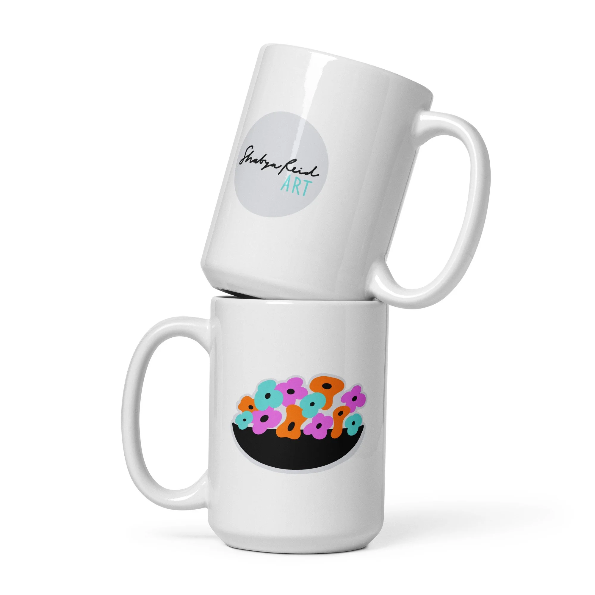 White glossy mug with Abstract Flower Bowl