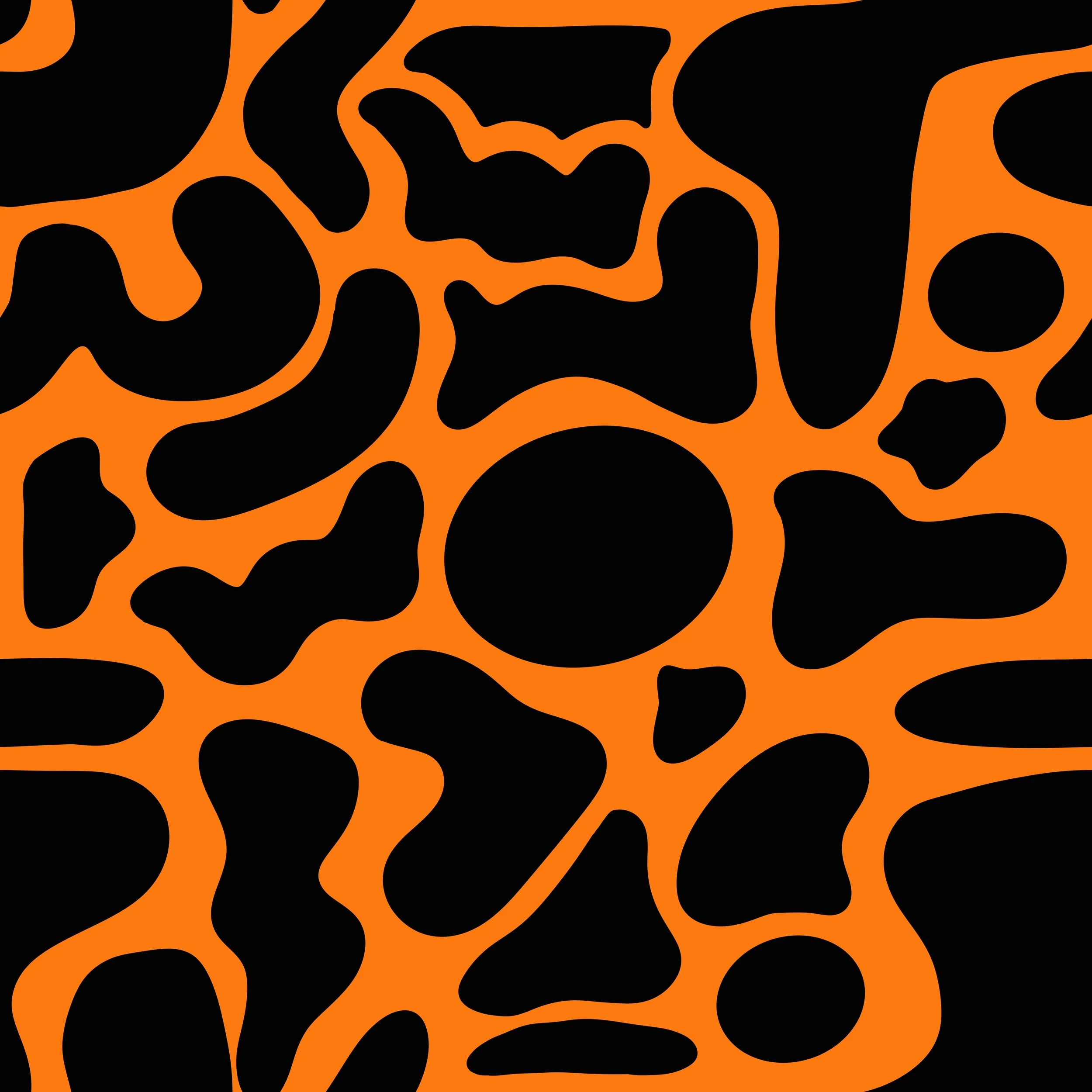 Abstract black and orange pattern with organic shapes.
