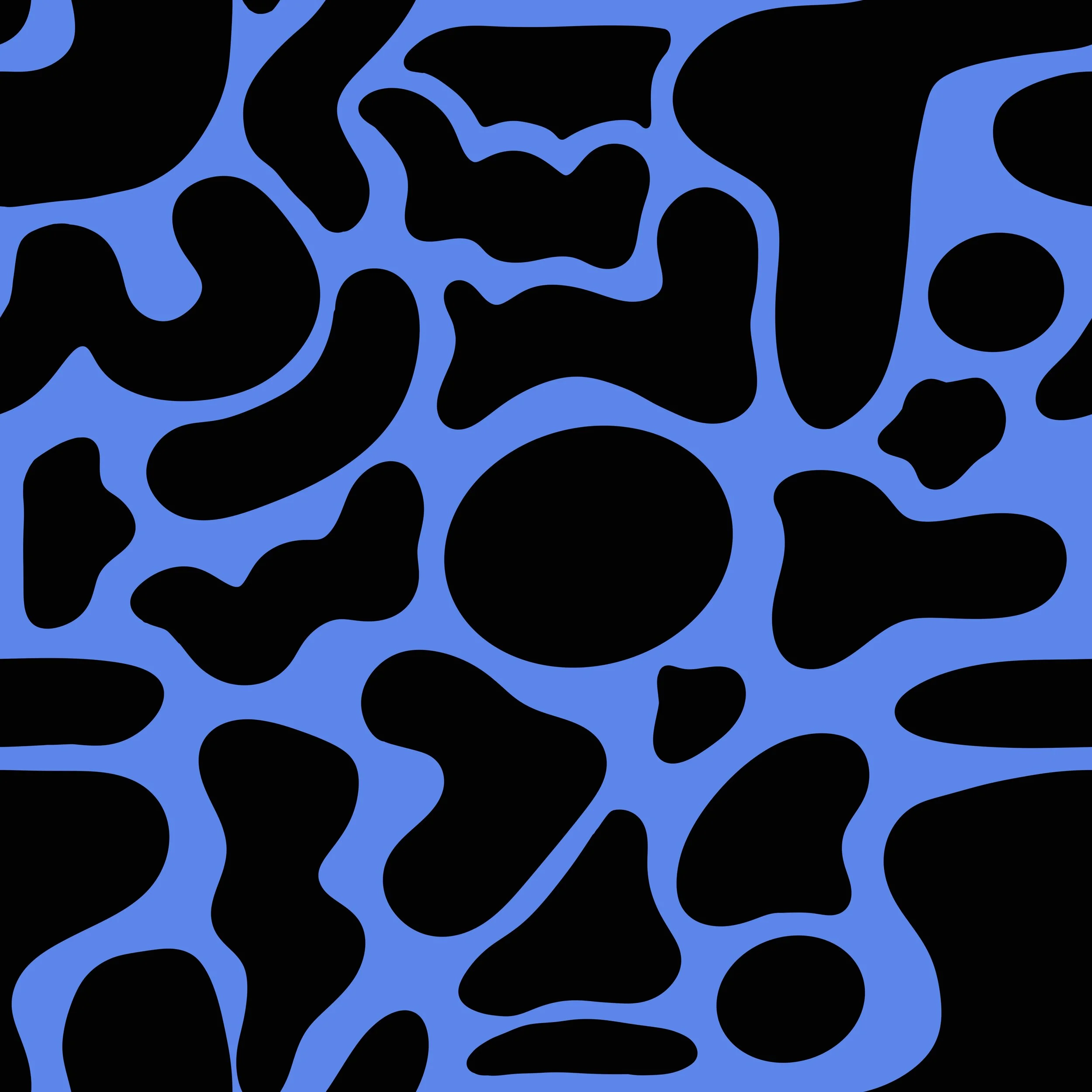 Blue abstract shapes with irregular black cutouts, forming a pattern.