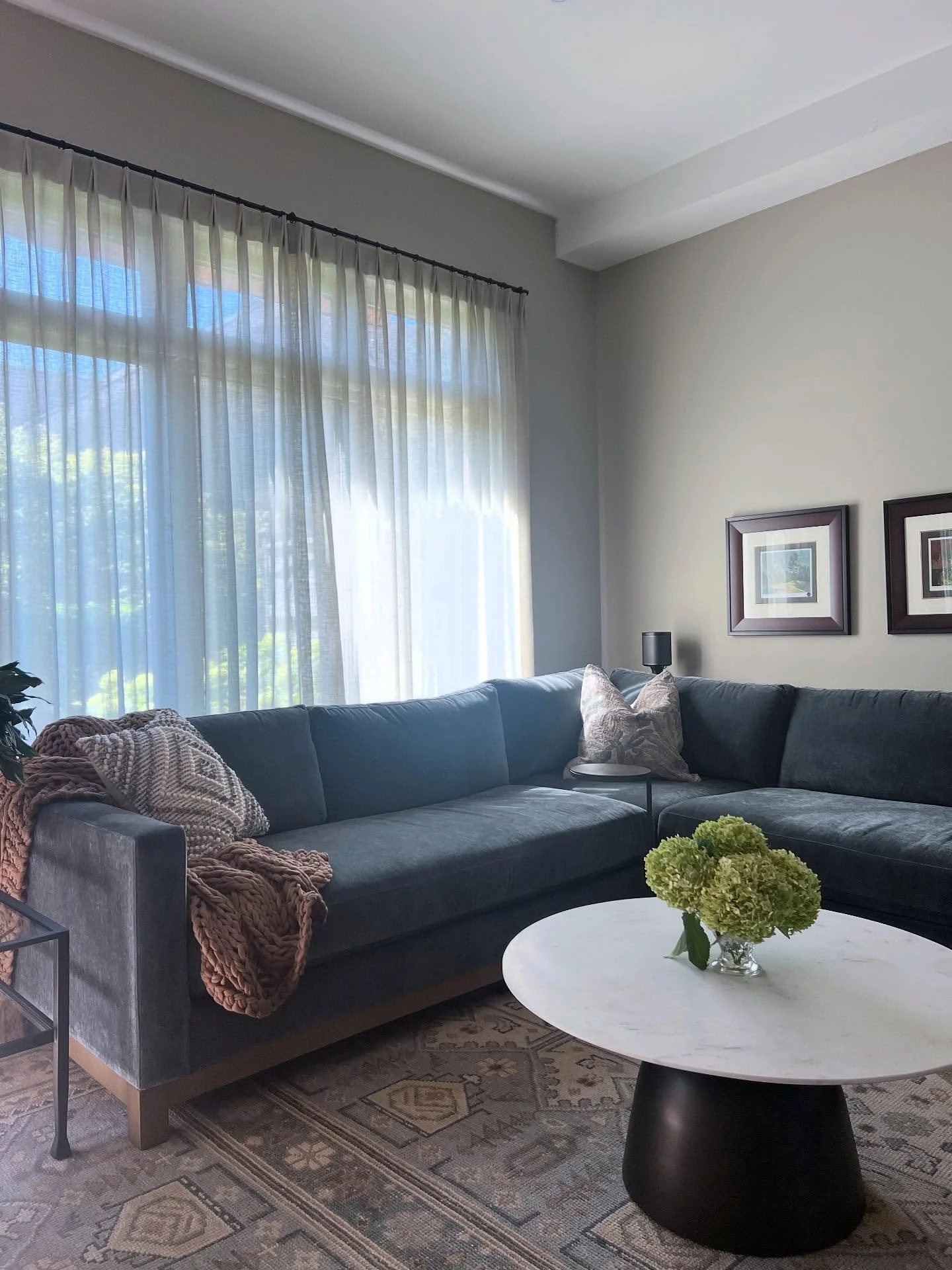 Details of our latest project. We chose a calming colour scheme of blues and creams to make this living space inviting and to reflect the lakeside location.