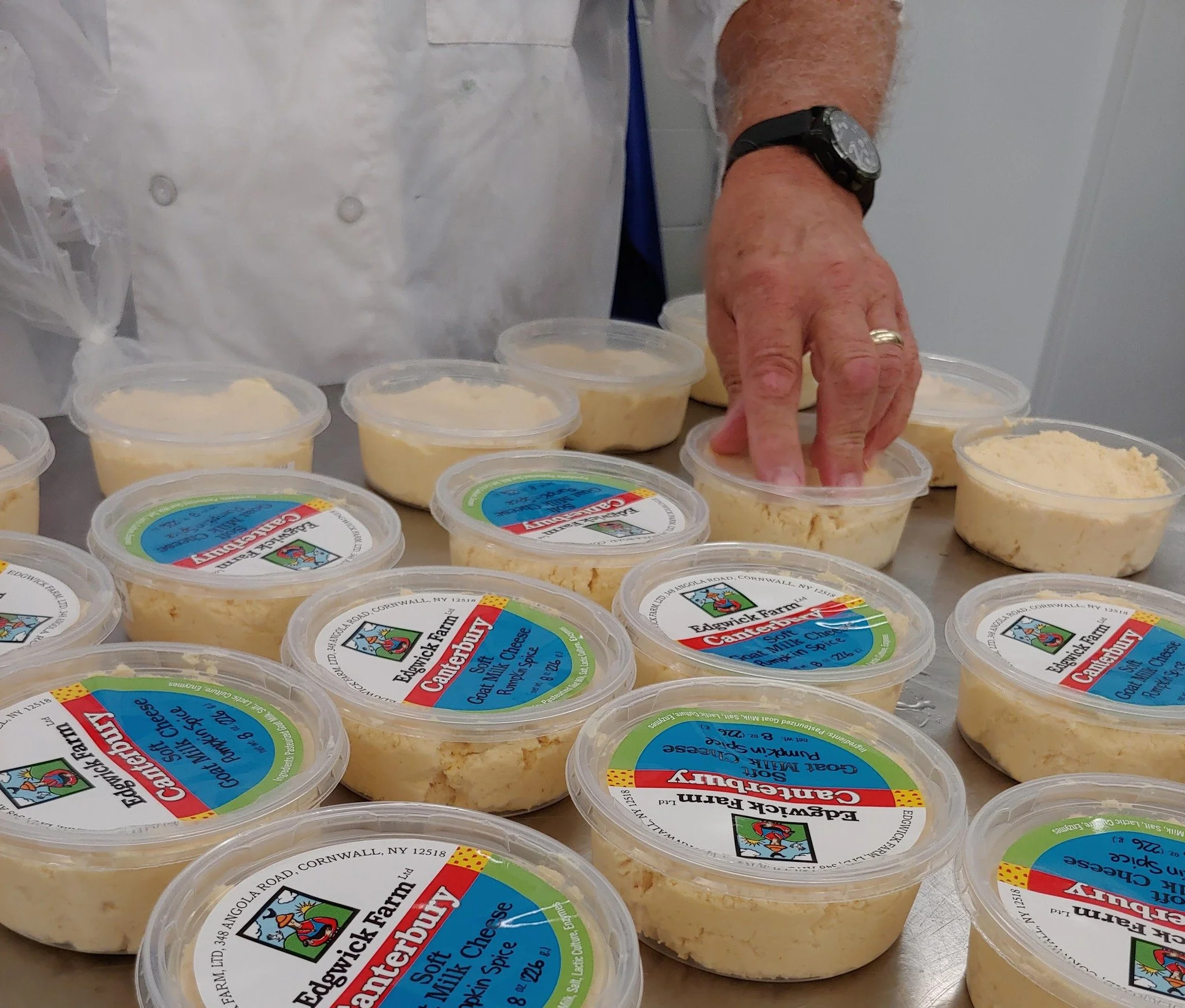 With fall's arrival, Edgwick Farm has new seasonal pairings with its Canterbury soft goat cheese. The sweet pairing is their goat cheese mixed with a fresh, pumpkin compote, a touch of maple syrup and pumpkin pie spices for Pumpkin Spice Canterbury. 