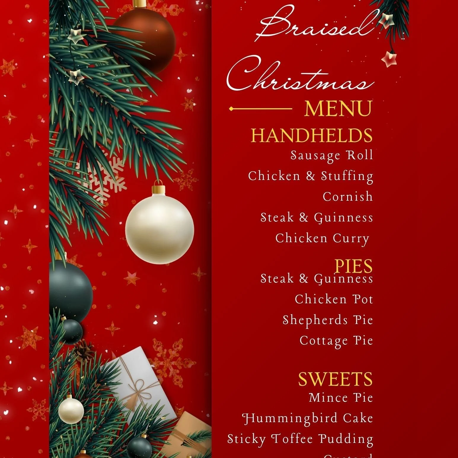 Braised Pies is churning out a ton of festive pies this week! Make sure to get there and get in line quick this Saturday for your pie! If you miss them, they will be doing deliveries on December 22nd all afternoon and evening. 
Call the shop or email