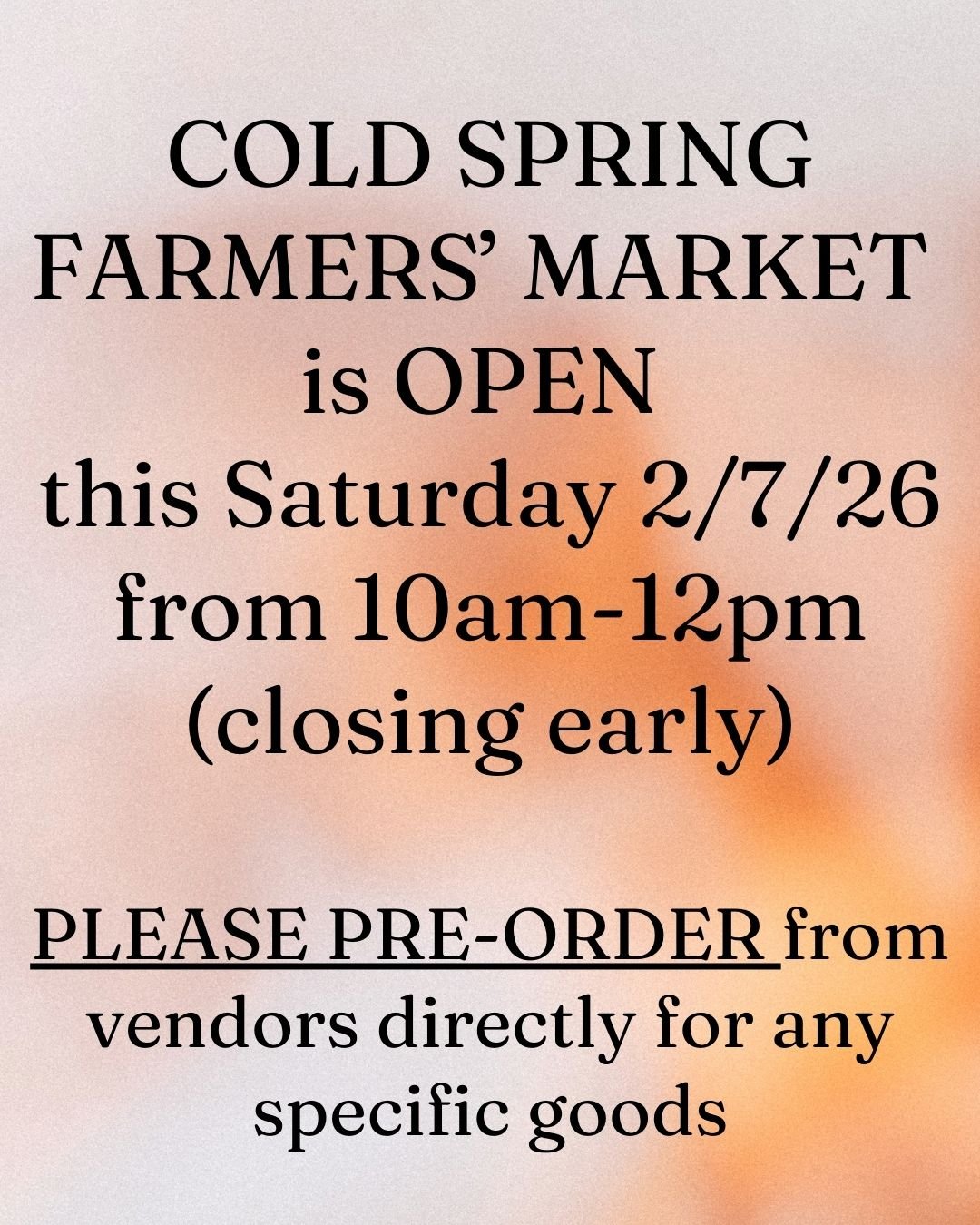 PLEASE PRE-ORDER FROM VENDORS DIRECTLY FOR PICKUP ON SATURDAY

On days like Saturday when the temperature is frigid and the vendors are under their projected sales for the month, pre-ordering is a lifesaver!

All You Knead
https://www.allyoukneadny.c