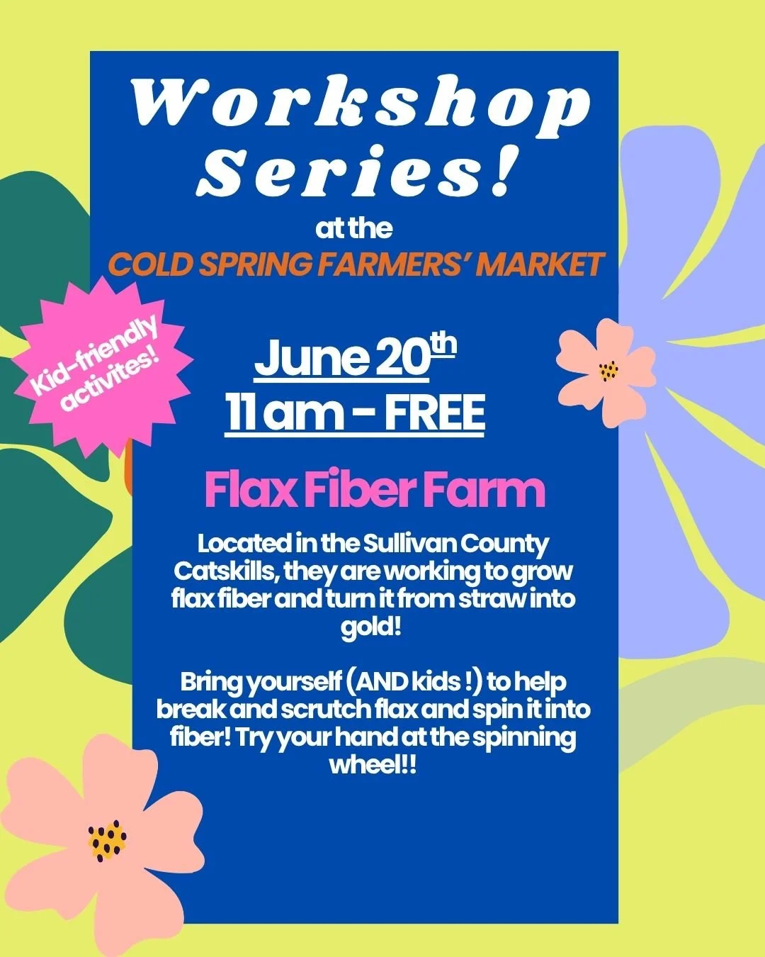 We are starting a new and exciting Workshop Series at the Cold Spring Farmers' Market! Beginning this June, through the summer/fall, we will be having some local experts on different food/plant/agricultural topics come to the market and give a little