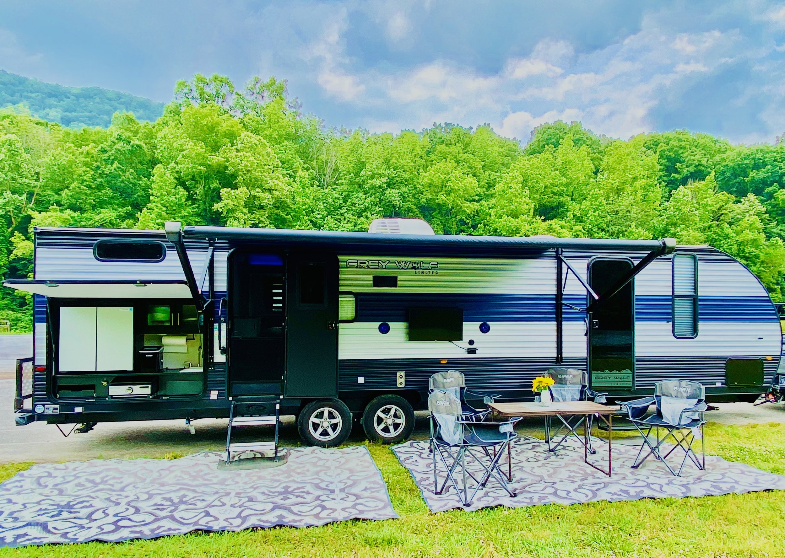 JoJe Ventures Fully Stocked RV-Delivery, Setup and Tear-down. Includes all necessary amenities for a memorable camping experience.