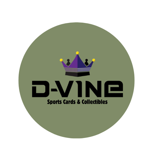 Logo for D-VINE Sports Cards & Collectibles with a purple crown above the text on a green background.