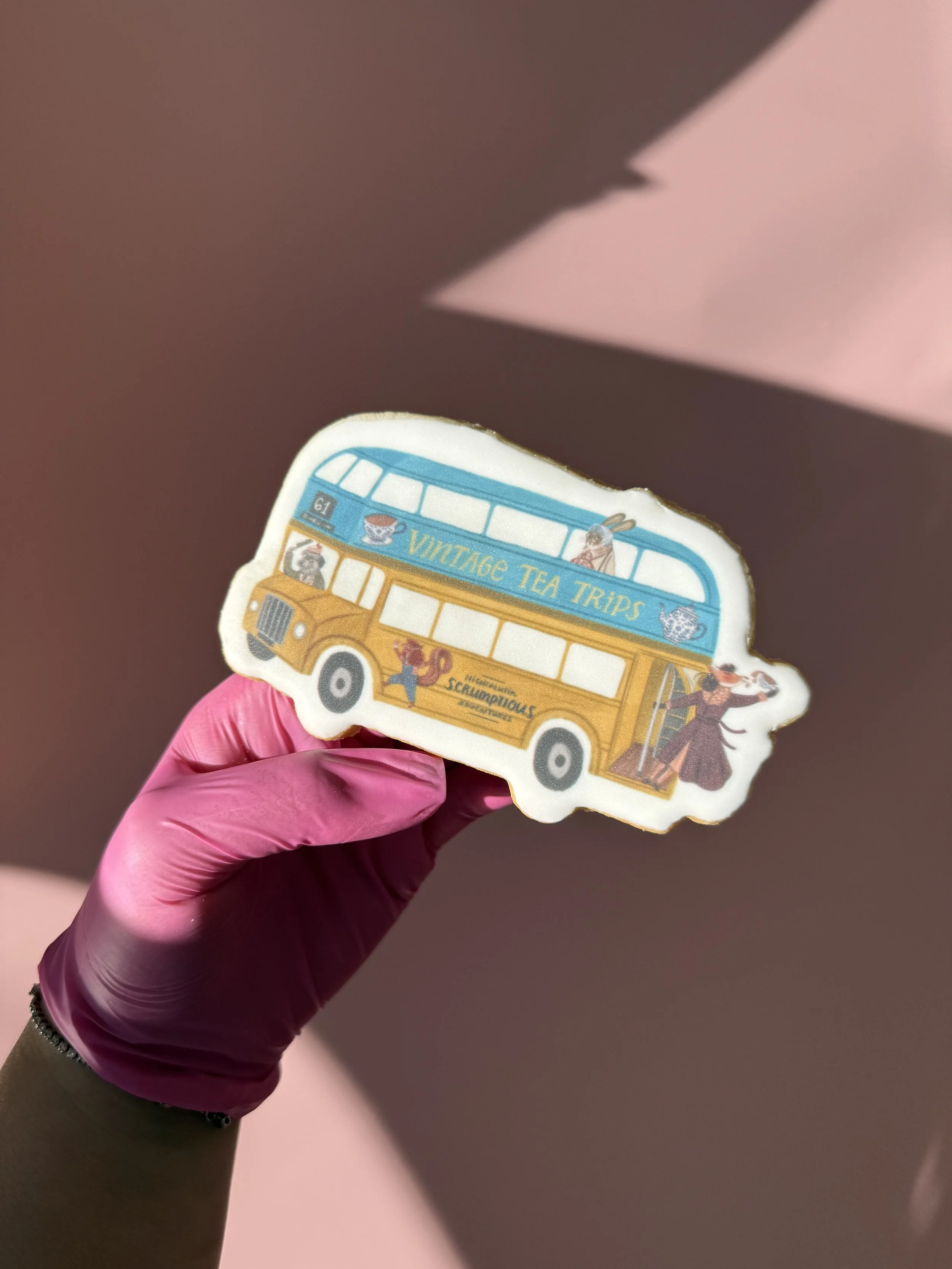 cookie with a bus printed on it