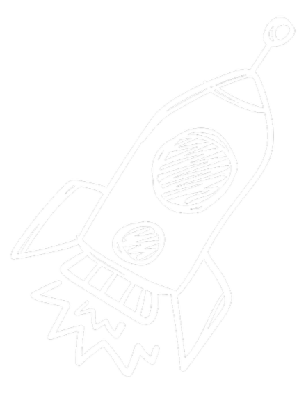 White chalk drawing of a rocket ship on a black background.