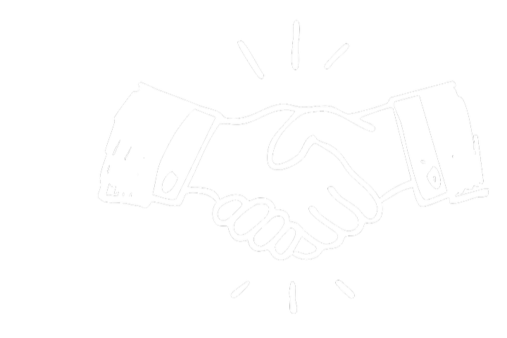 Black-and-white illustration of a handshake with lines indicating emphasis.