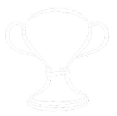 White trophy outline on a black background.