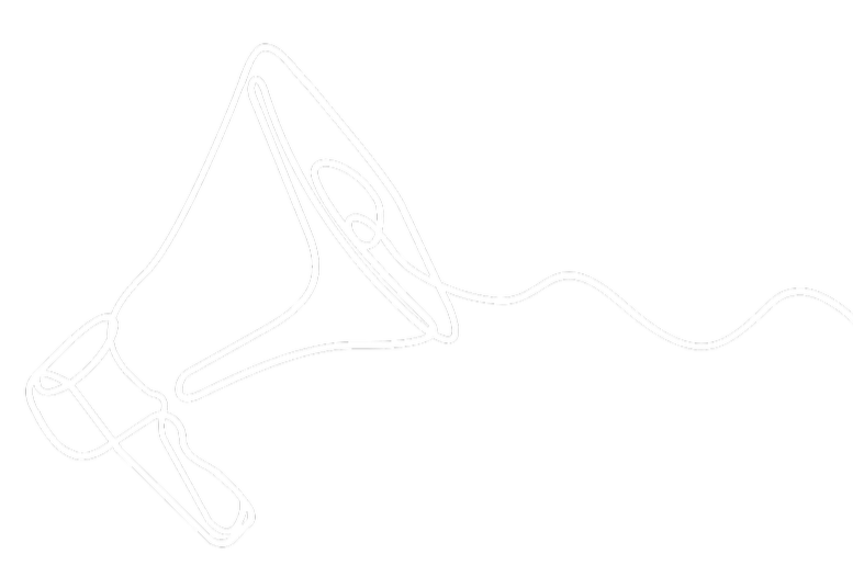 White line drawing of a megaphone on a black background.