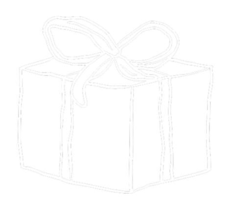 Outline of a wrapped gift box with a ribbon and bow on top