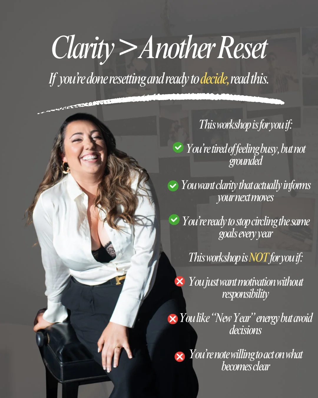 Everyone keeps telling you to &ldquo;reset.&rdquo;

But the truth is &mdash;
you don&rsquo;t need a reset.
You need a decision.

This workshop is free because clarity about your next path forward shouldn&rsquo;t cost you another year of circling the 