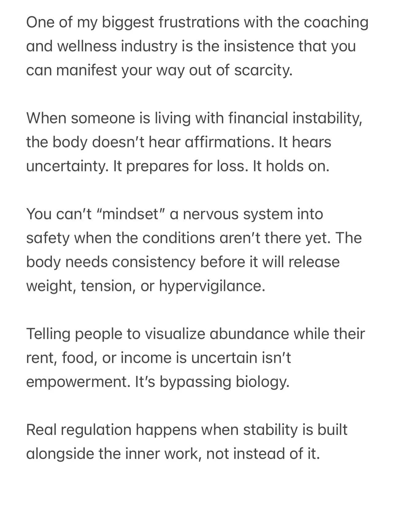 Scarcity doesn&rsquo;t just live in your mind.
It lives in your body.
When money&rsquo;s been inconsistent&mdash;when you&rsquo;ve watched it come and go and never stay&mdash;your nervous system learned to brace. To hold tight. To keep running even w