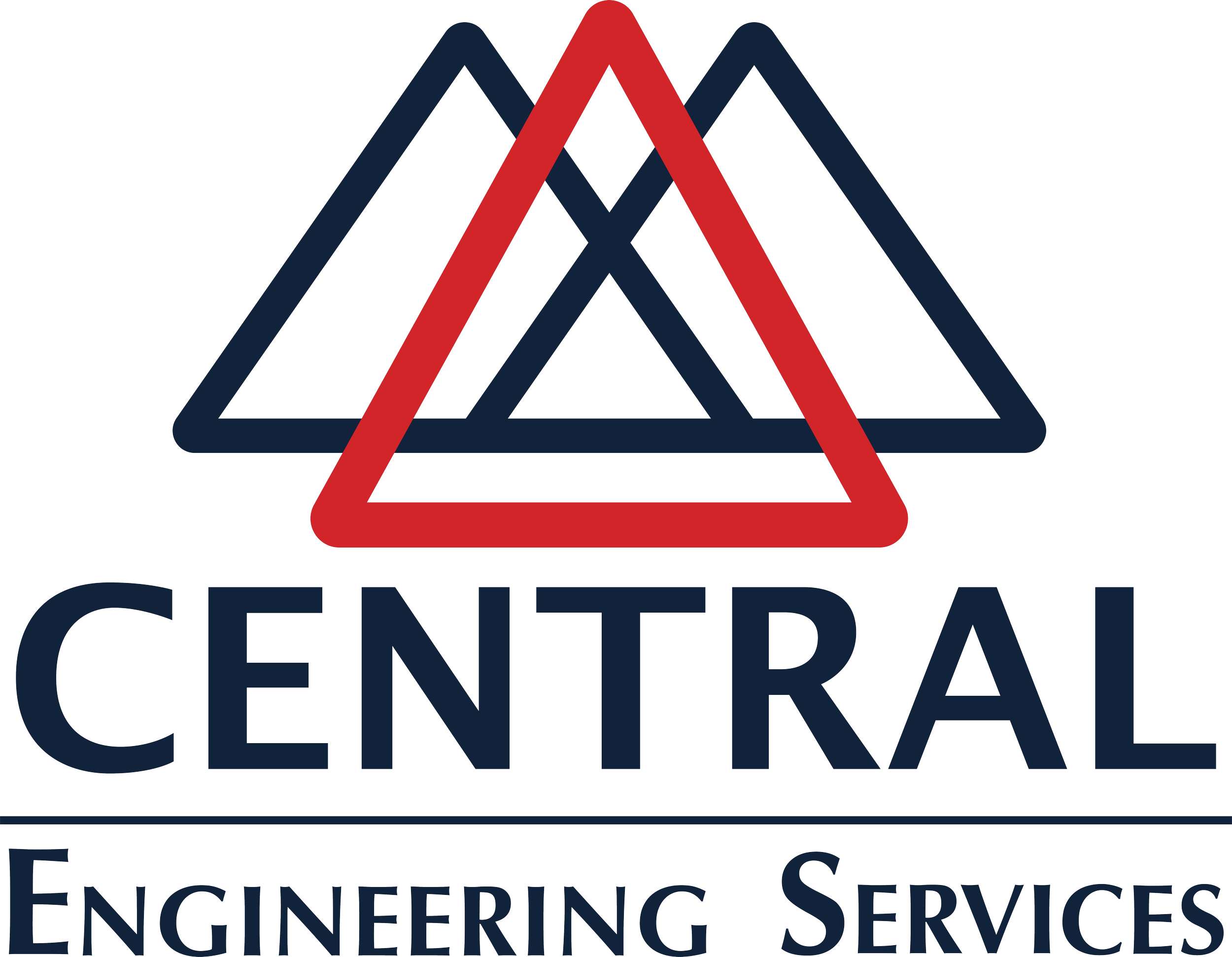 Logo for Centra, an engineering and services company, featuring stylized overlapping triangular shapes in red and navy blue.