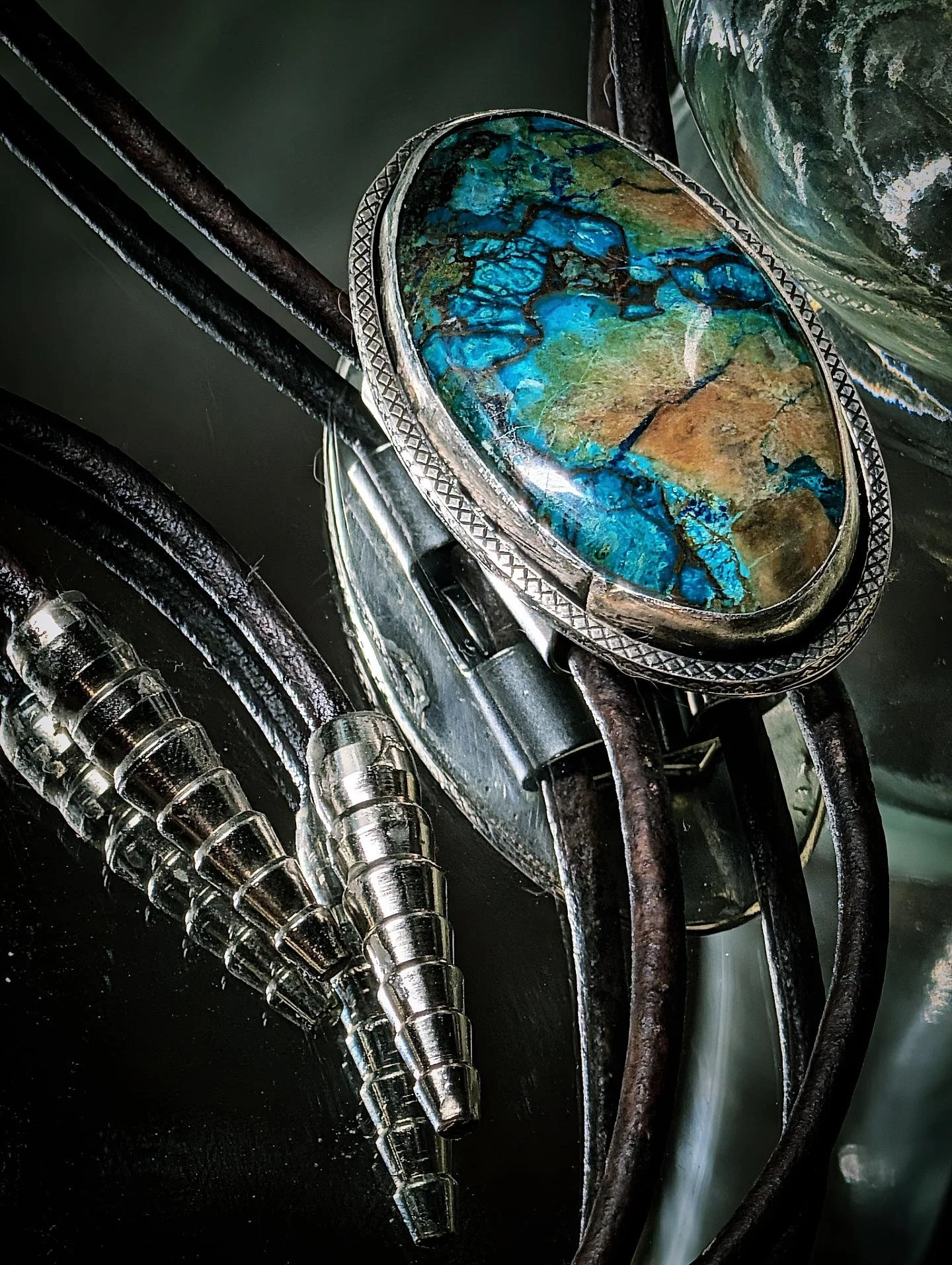 Shattuckite Sterling Silver Leather Bolo