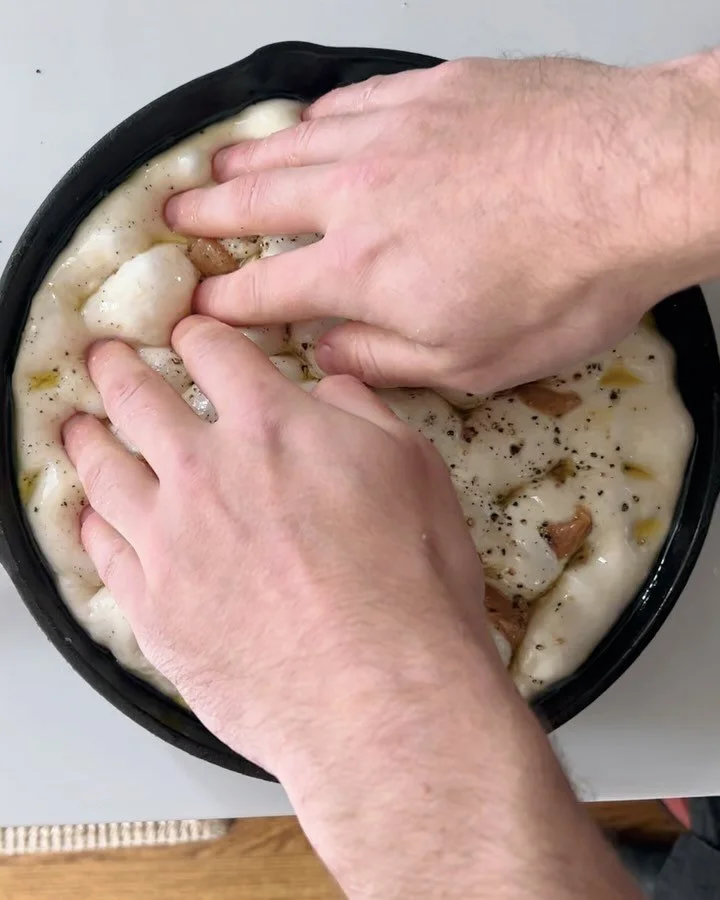 did you know: bread is one big bubble?! benji recently learned that during baking, the bubbles coalesce until they&rsquo;re all interconnected &mdash; 🫧🤯

- our beautiful, bubbly garlic sourdough focaccia &mdash; perfect with spreads, soups, or mad