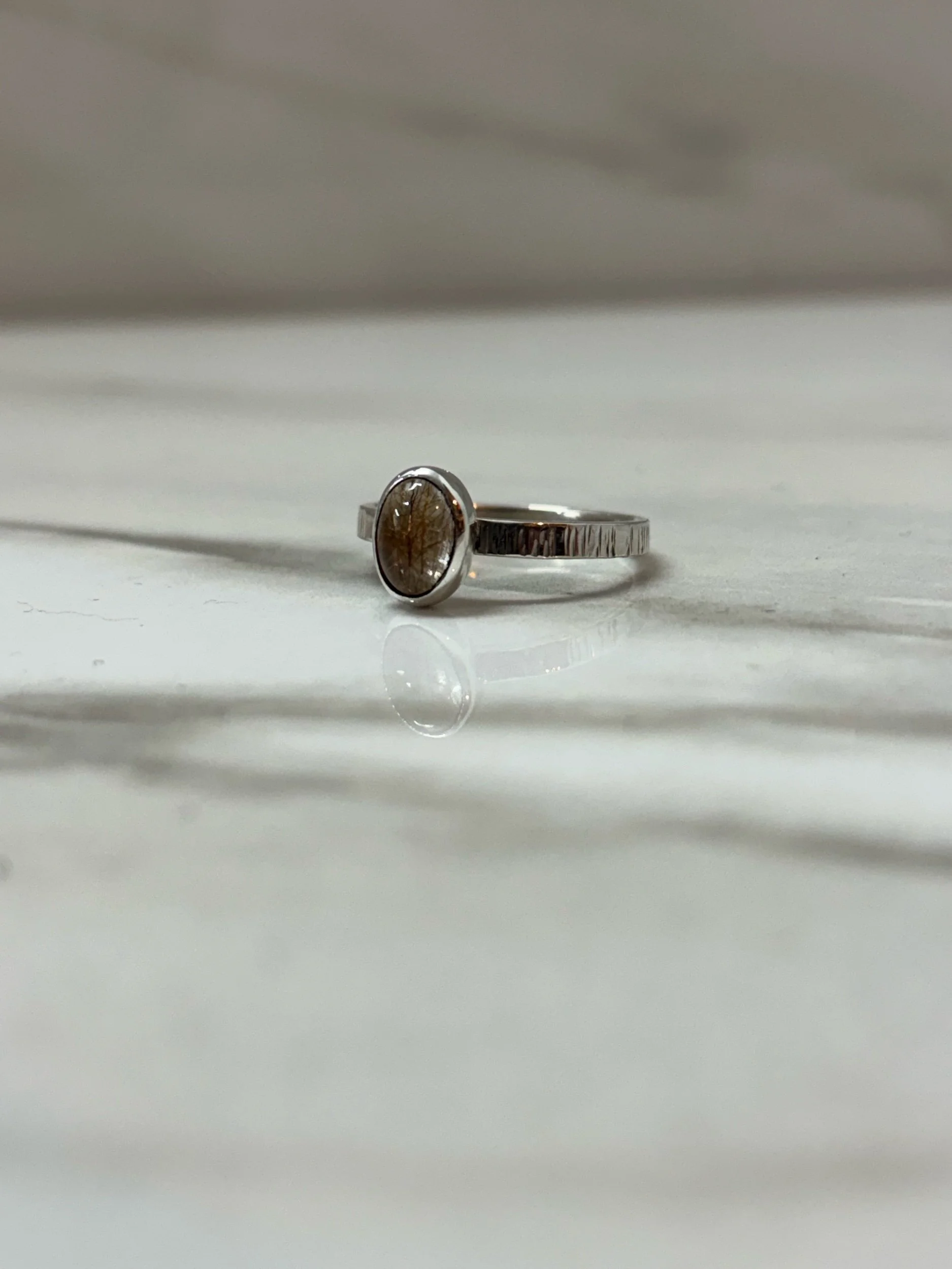 Copper Quartz Birch Ring (size 7)