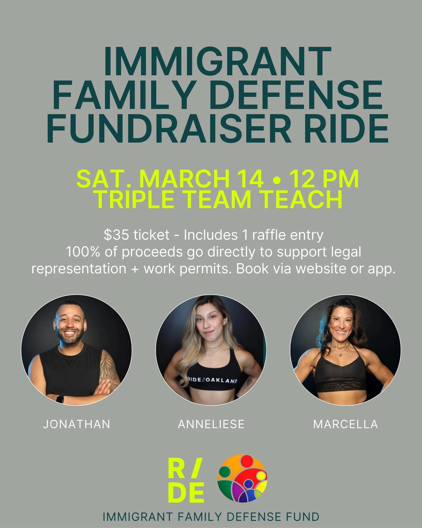 This March, we&rsquo;re riding for something bigger. Saturday, March 14 at 12PM, we&rsquo;re hosting a special fundraiser ride benefiting the Immigrant Family Defense Fund. 💚

✨ TRIPLE TEAM TEACH
Marcella + Jonathan + Anneliese
Every dollar raised w