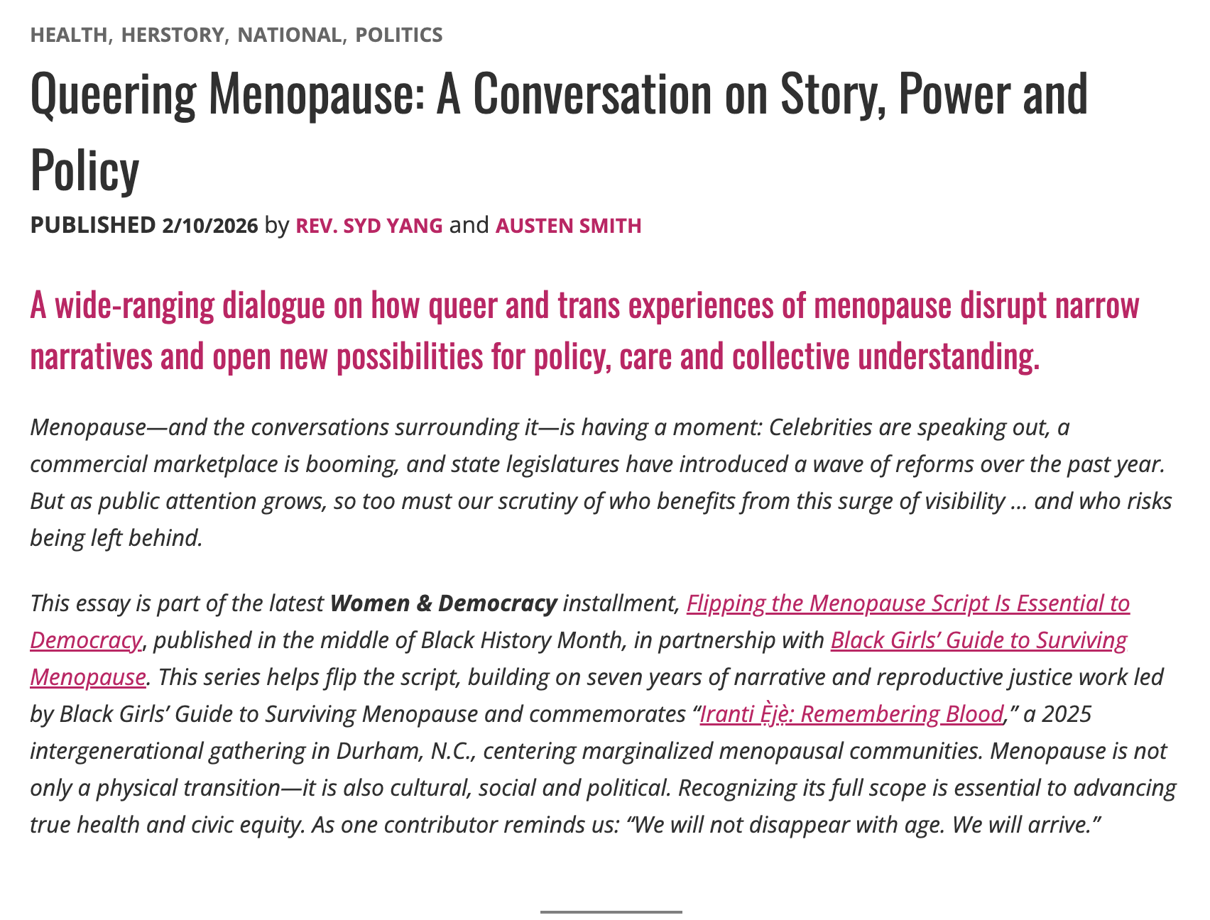 Queering Menopause