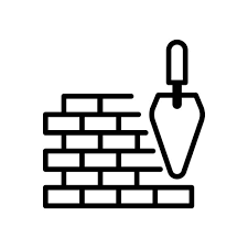 Illustration of a trowel leaning against a brick wall.