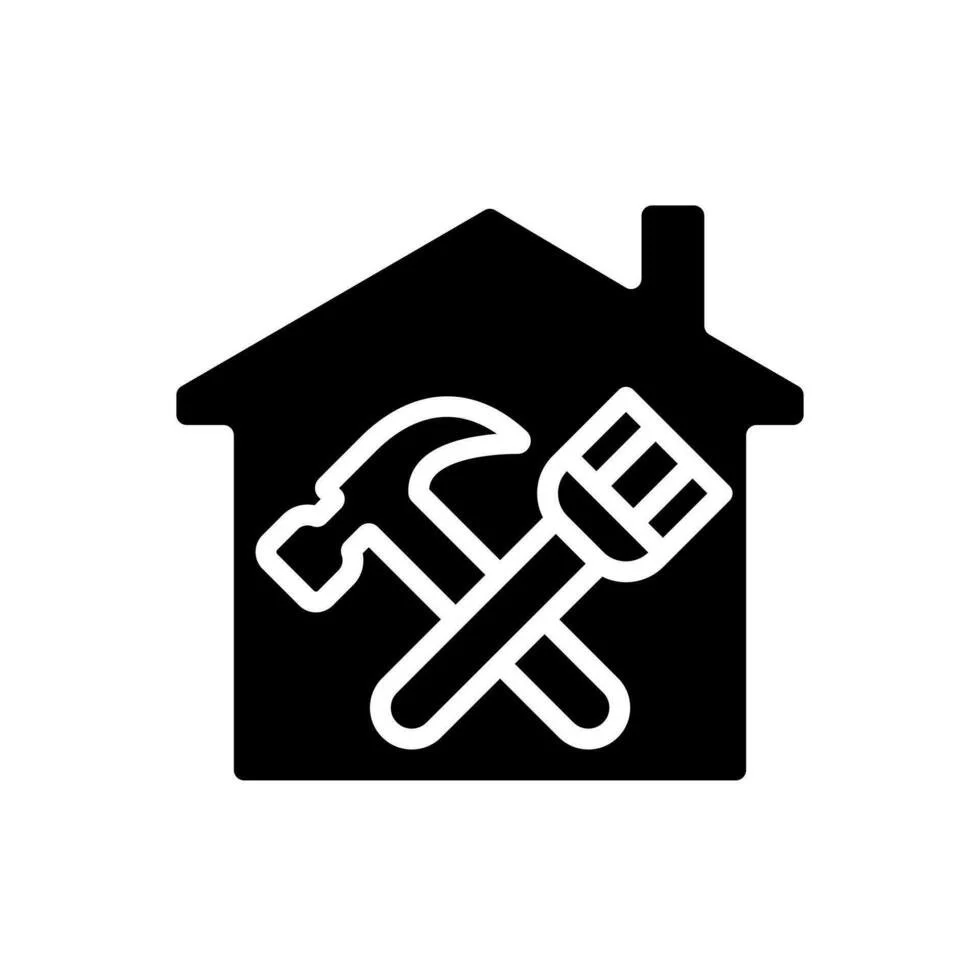 House icon with a hammer and paintbrush crossed inside