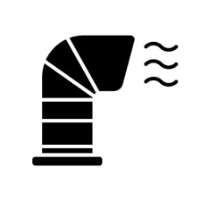 A black and white icon of a steam or smoke pipe emitting vapor or steam.
