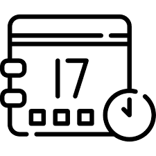 Outline of a calendar showing the date 17 with a clock icon nearby.