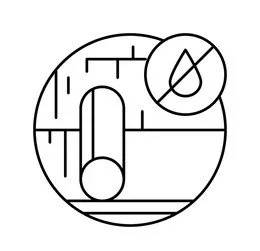 Circular diagram of a pipe with a gauge and a droplet symbol, indicating fluid measurement or flow.
