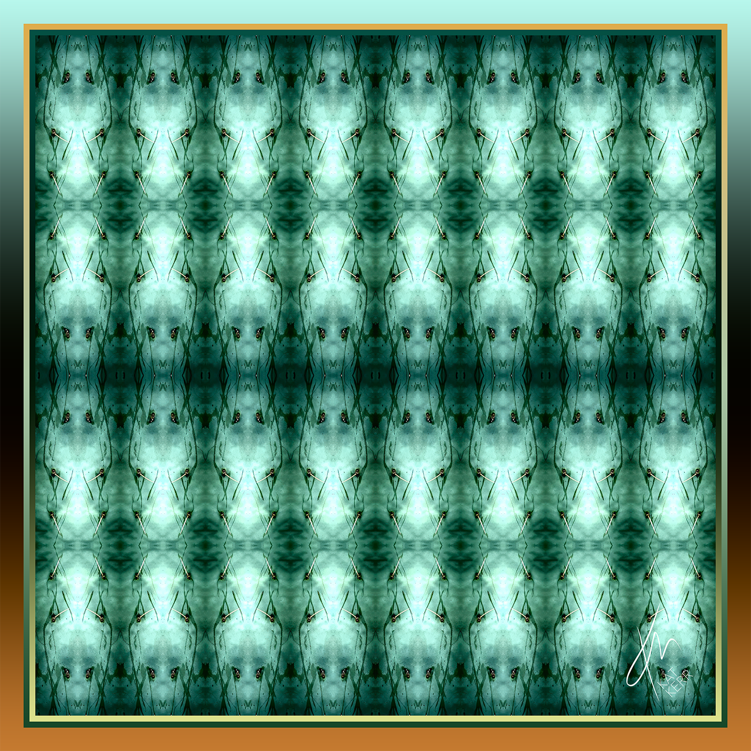 silk scarf in flowing turquoise and jade patterns inspired by water, renewal, and grace. Quenched silk scarf Mist tones, evoke calm and renewal.