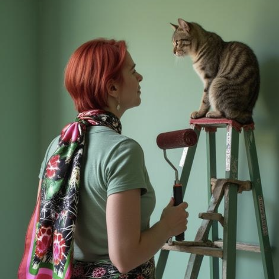 A woman with short red hair wears "phoenix"