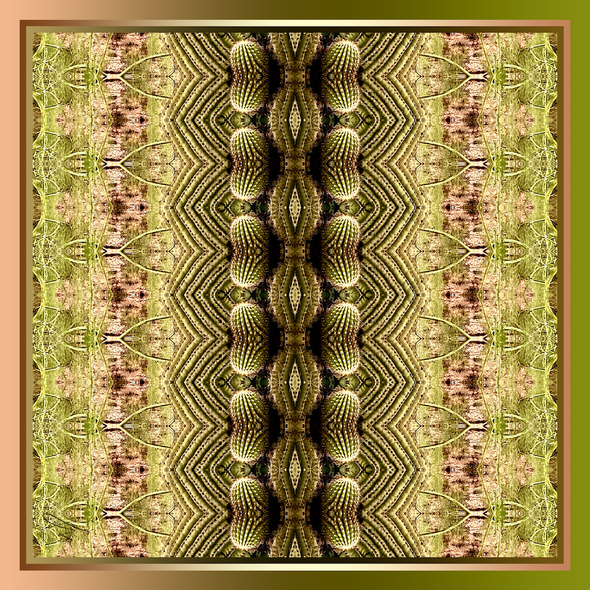 "Roots Grow Deep" is a 100% silk scarf designed by artist KAT KERR, that features a textured green and pink collage inspired by Arizona cacti, and bordered by a blended pink and green edge.